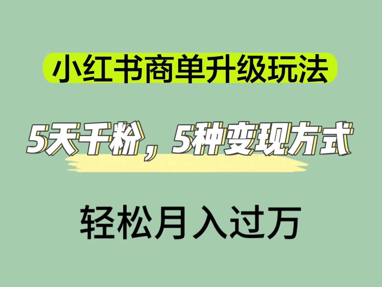 小红书商单升级玩法，5天千粉，5种变现渠道，轻松月入1万+-爱赚项目网
