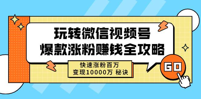 玩转微信视频号爆款涨粉赚钱全攻略，快速涨粉百万 变现10000万 秘诀-爱赚项目网