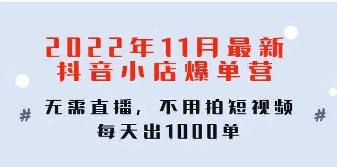 2022年11月最新抖音小店爆单训练营：无需直播，不用拍短视频，每天出1000单-爱赚项目网