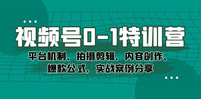 视频号0-1特训营：平台机制、拍摄剪辑、内容创作、爆款公式，实战案例分享-爱赚项目网