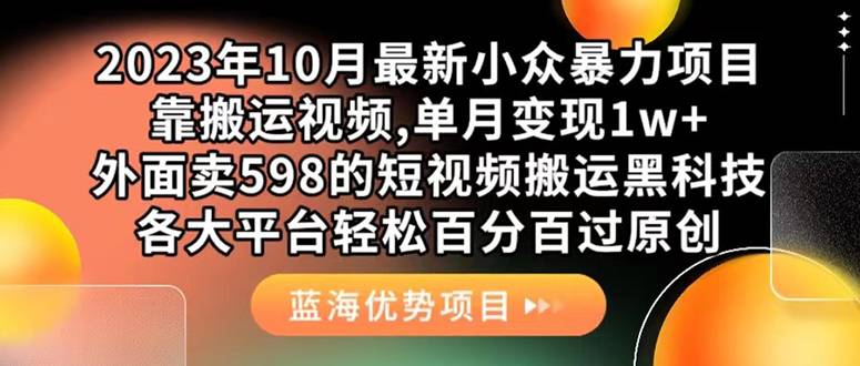 外面卖598的10月最新短视频搬运黑科技，各大平台百分百过原创 靠搬运月入1w-爱赚项目网