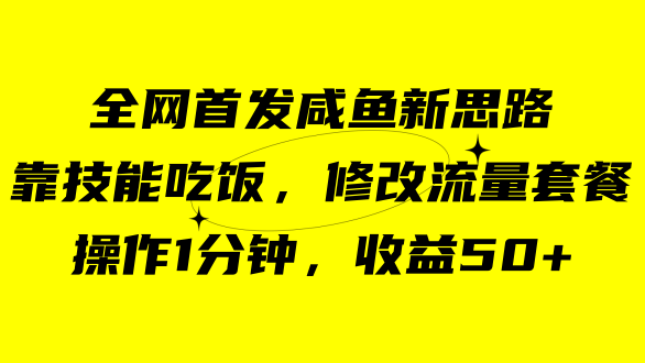 咸鱼冷门新玩法，靠“技能吃饭”，修改流量套餐，操作1分钟，收益50+-爱赚项目网