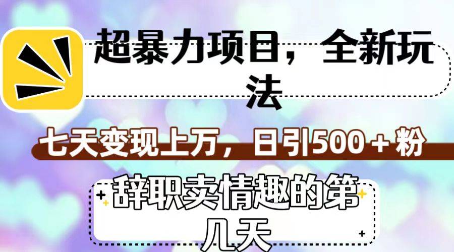 超暴利项目，全新玩法（辞职卖情趣的第几天），七天变现上万，日引500+粉-爱赚项目网