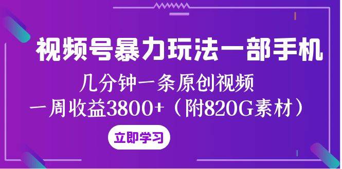 视频号暴力玩法一部手机 几分钟一条原创视频 一周收益3800+（附820G素材）-爱赚项目网