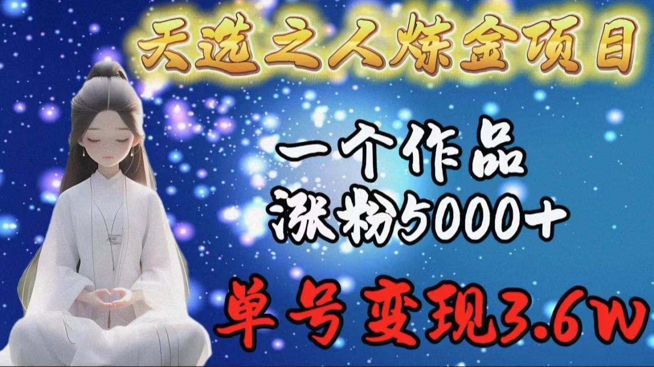 天选之人炼金项目，一个作品涨粉5000+，单号变现3.6w-爱赚项目网