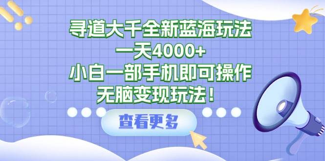 寻道大千全新蓝海玩法，一天4000+，小白一部手机即可操作，无脑变现玩法！-爱赚项目网