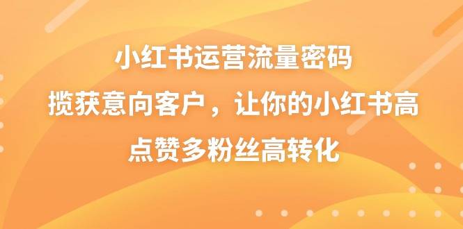 小红书运营流量密码，揽获意向客户，让你的小红书高点赞多粉丝高转化-爱赚项目网