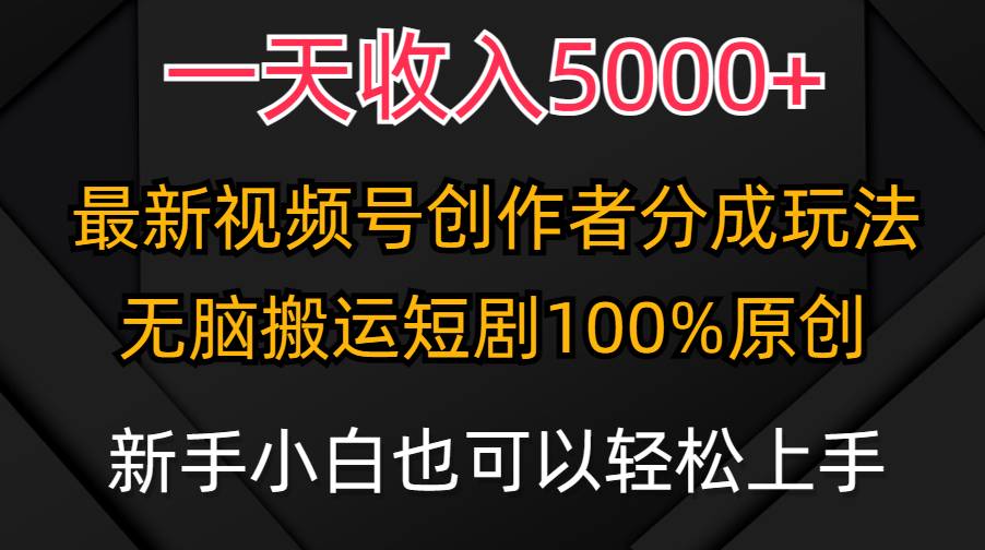 一天收入5000+，视频号创作者分成计划，最新100%原创玩法，小白也可以轻…-爱赚项目网