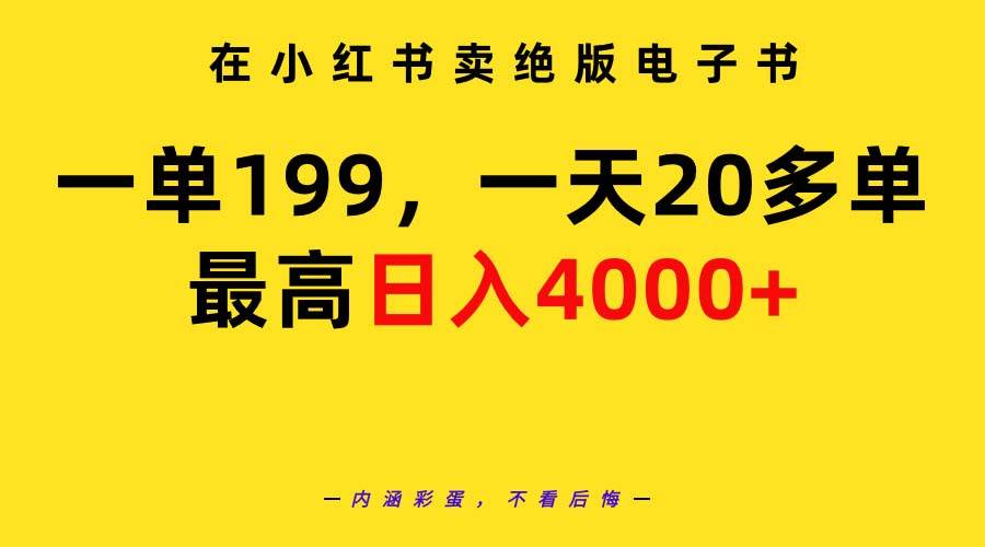 在小红书卖绝版电子书，一单199 一天最多搞20多单，最高日入4000+教程+资料-爱赚项目网