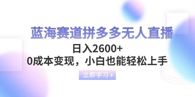 蓝海赛道拼多多无人直播，日入2600+，0成本变现，小白也能轻松上手-爱赚项目网