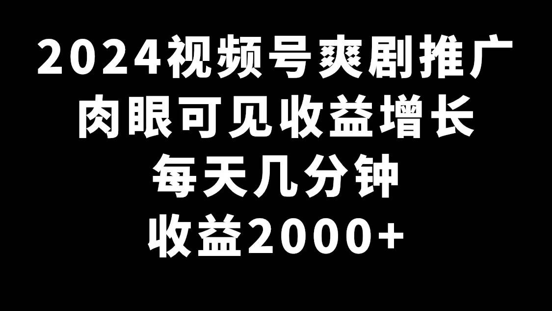 2024视频号爽剧推广，肉眼可见的收益增长，每天几分钟收益2000+-爱赚项目网