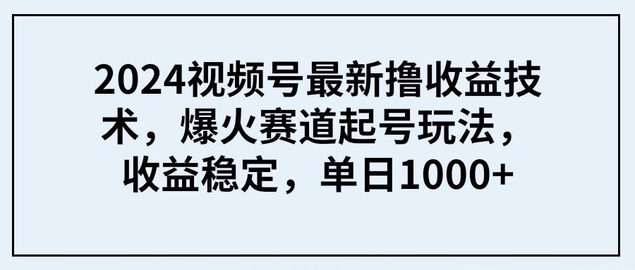 2024视频号最新撸收益技术，爆火赛道起号玩法，收益稳定，单日1000+-爱赚项目网