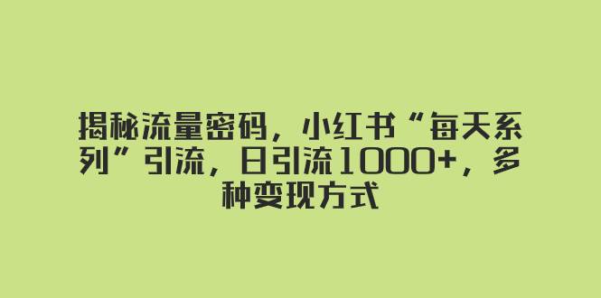 揭秘流量密码，小红书“每天系列”引流，日引流1000+，多种变现方式-爱赚项目网