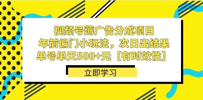 视频号薅广告分成项目，年前偏门小玩法，次日出结果，单号单天500+元【…-爱赚项目网