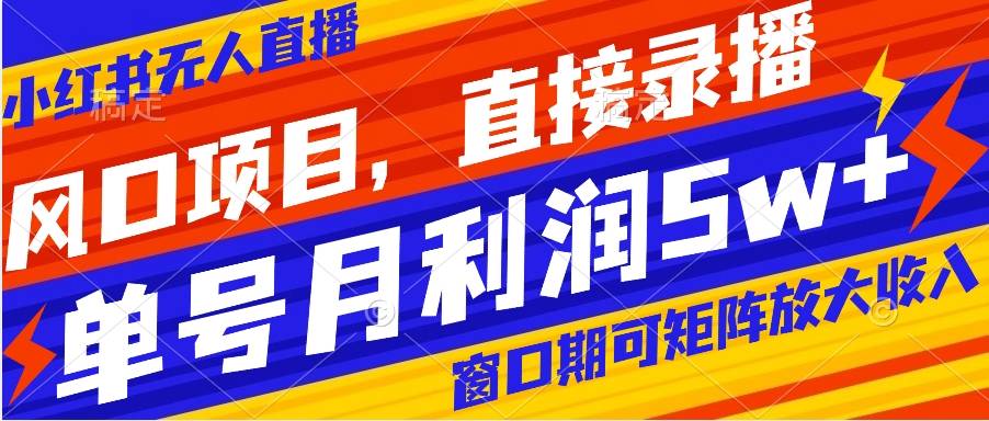 风口项目，小红书无人直播带货，直接录播，可矩阵，月入5w+-爱赚项目网