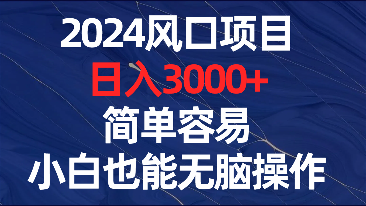 2024风口项目，日入3000+，简单容易，小白也能无脑操作-爱赚项目网