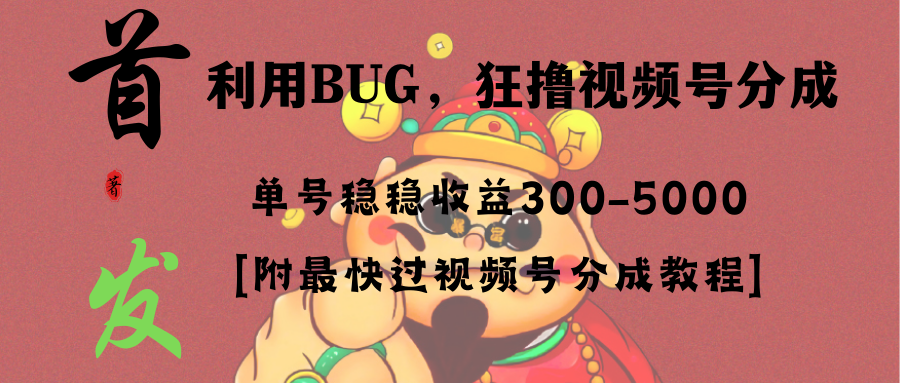 全网独家首发，视频号BUG，超短期项目，单号每日净收益300-5000！-爱赚项目网