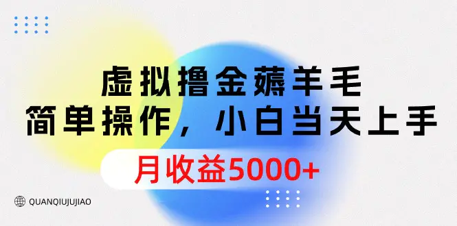 虚拟撸金薅羊毛，简单操作，小白当天上手，月收益5000+-爱赚项目网