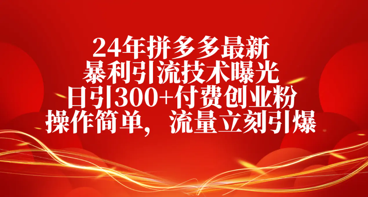 24年拼多多最新暴利引流技术曝光，日引300+付费创业粉，操作简单，流量…-爱赚项目网