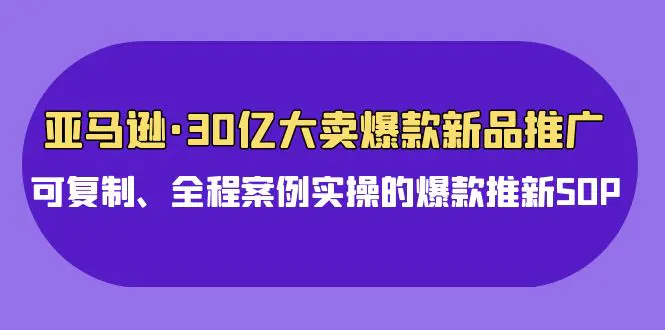 亚马逊30亿·大卖爆款新品推广，可复制、全程案例实操的爆款推新SOP-爱赚项目网