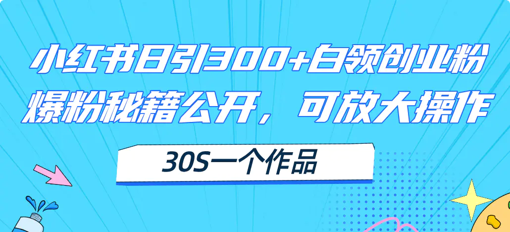 小红书日引300+高质白领创业粉，可放大操作，爆粉秘籍！30s一个作品-爱赚项目网