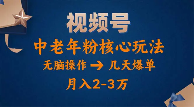 视频号火爆玩法，高端中老年粉核心打法，无脑操作，一天十分钟，月入两万-爱赚项目网