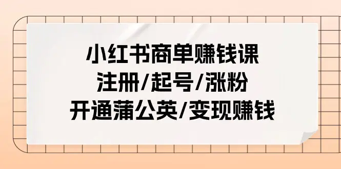 小红书商单赚钱课：注册/起号/涨粉/开通蒲公英/变现赚钱（25节课）-爱赚项目网