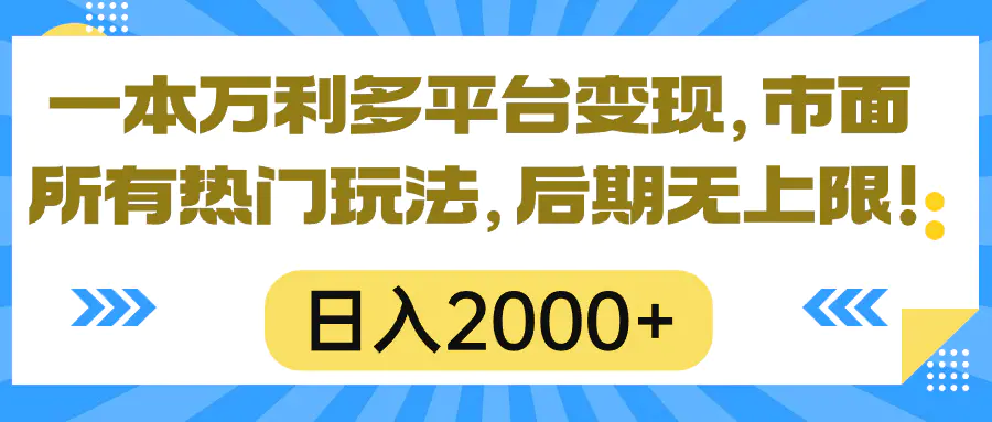 一本万利多平台变现，市面所有热门玩法，日入2000+，后期无上限！-爱赚项目网