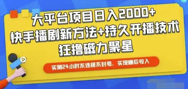 快手24小时无人直播，真正实现睡后收益-爱赚项目网