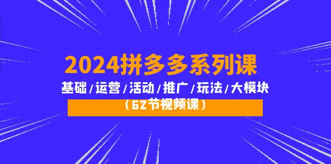 2024拼多多系列课：基础/运营/活动/推广/玩法/大模块（62节视频课）-爱赚项目网