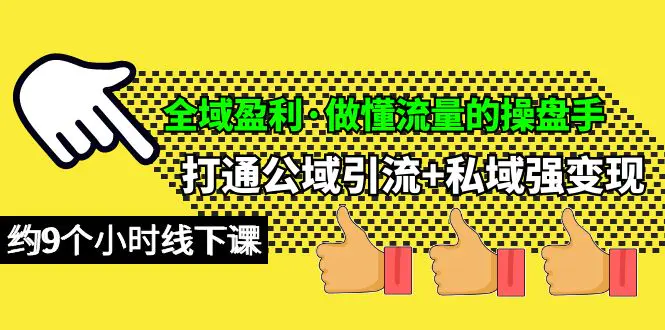 全域盈利·做懂流量的操盘手，打通公域引流+私域强变现，约9个小时线下课-爱赚项目网