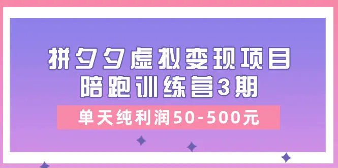 某收费培训《拼夕夕虚拟变现项目陪跑训练营3期》单天纯利润50-500元-爱赚项目网