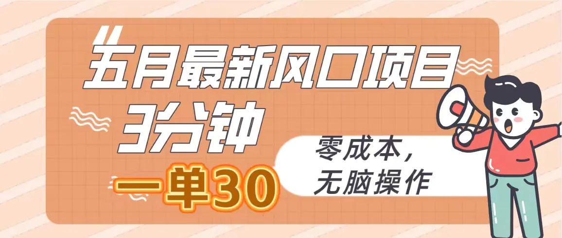 五月最新风口项目，3分钟一单30，零成本，无脑操作-爱赚项目网