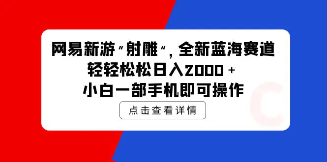 网易新游 射雕 全新蓝海赛道，轻松日入2000＋小白一部手机即可操作-爱赚项目网