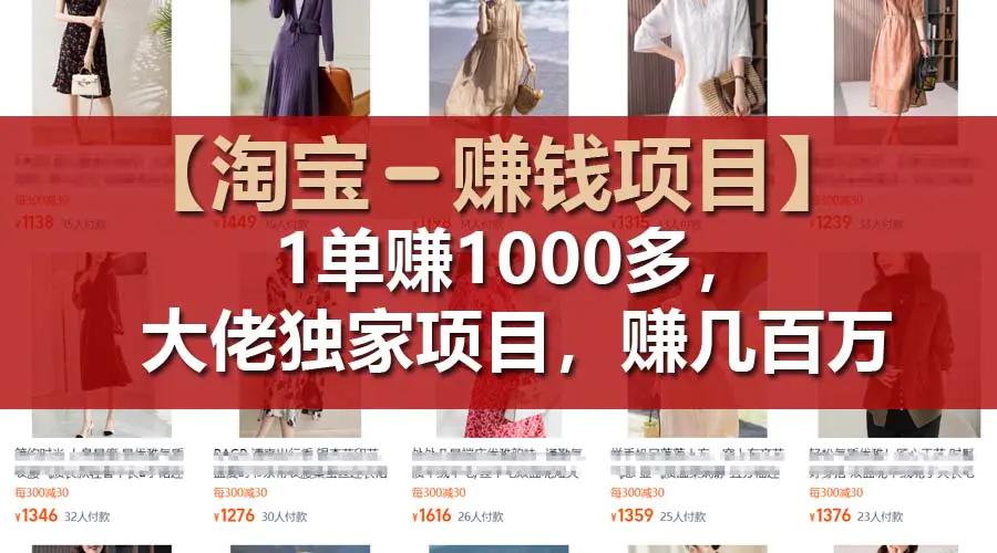 【淘宝赚钱项目】1单可赚1000多，大佬独家项目，年赚几百万-爱赚项目网