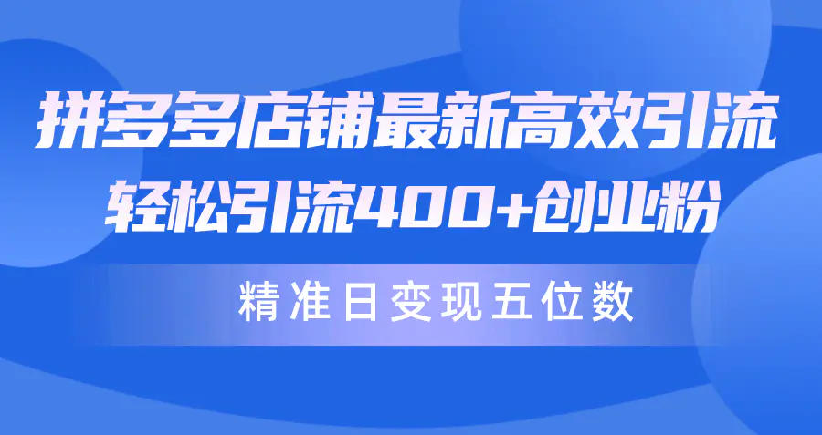 拼多多店铺最新高效引流术，轻松引流400+创业粉，精准日变现五位数！-爱赚项目网