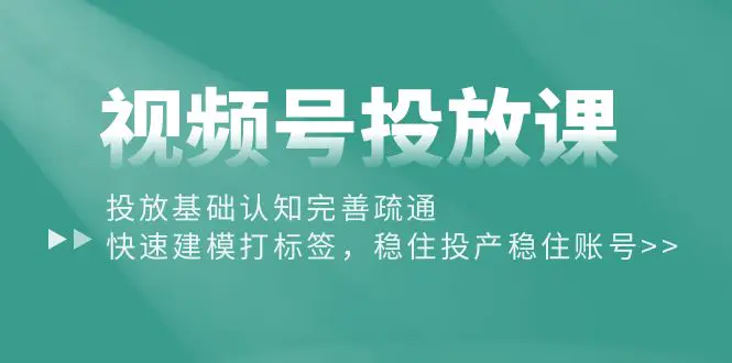 视频号投放课：投放基础认知完善疏通，快速建模打标签，稳住投产稳住账号-爱赚项目网