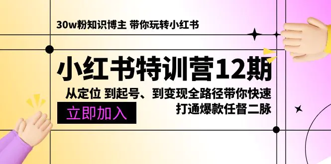 小红书特训营12期：从定位 到起号、到变现全路径带你快速打通爆款任督二脉-爱赚项目网