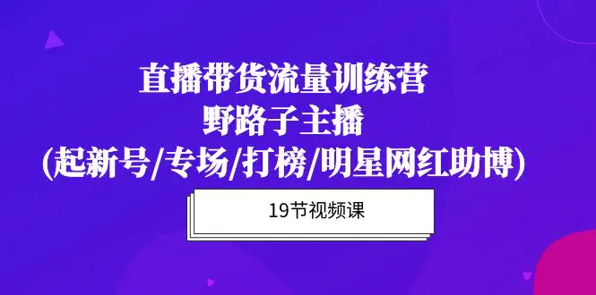 直播带货流量特训营，野路子主播(起新号/专场/打榜/明星网红助博)19节课-爱赚项目网