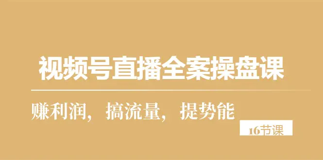 视频号直播全案操盘课，赚利润，搞流量，提势能（16节课）-爱赚项目网