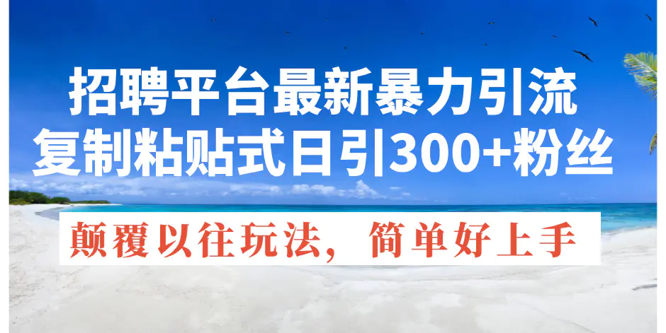 招聘平台最新暴力引流，复制粘贴式日引300+粉丝，颠覆以往垃圾玩法，简…-爱赚项目网