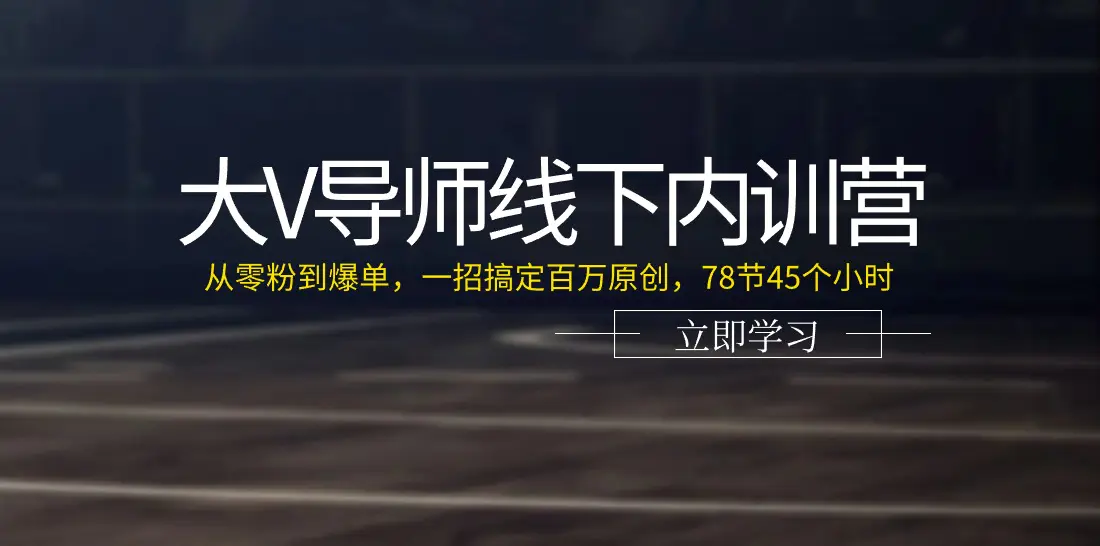 大V导师线下内训营：从零粉到爆单，一招搞定百万原创，78节45个小时-爱赚项目网