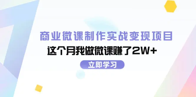 商业微课制作实战变现项目，这个月我做微课赚了2W+-爱赚项目网