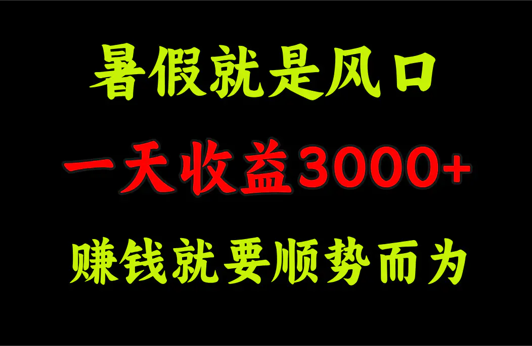 一天收益3000+ 赚钱就是顺势而为，暑假就是风口-爱赚项目网