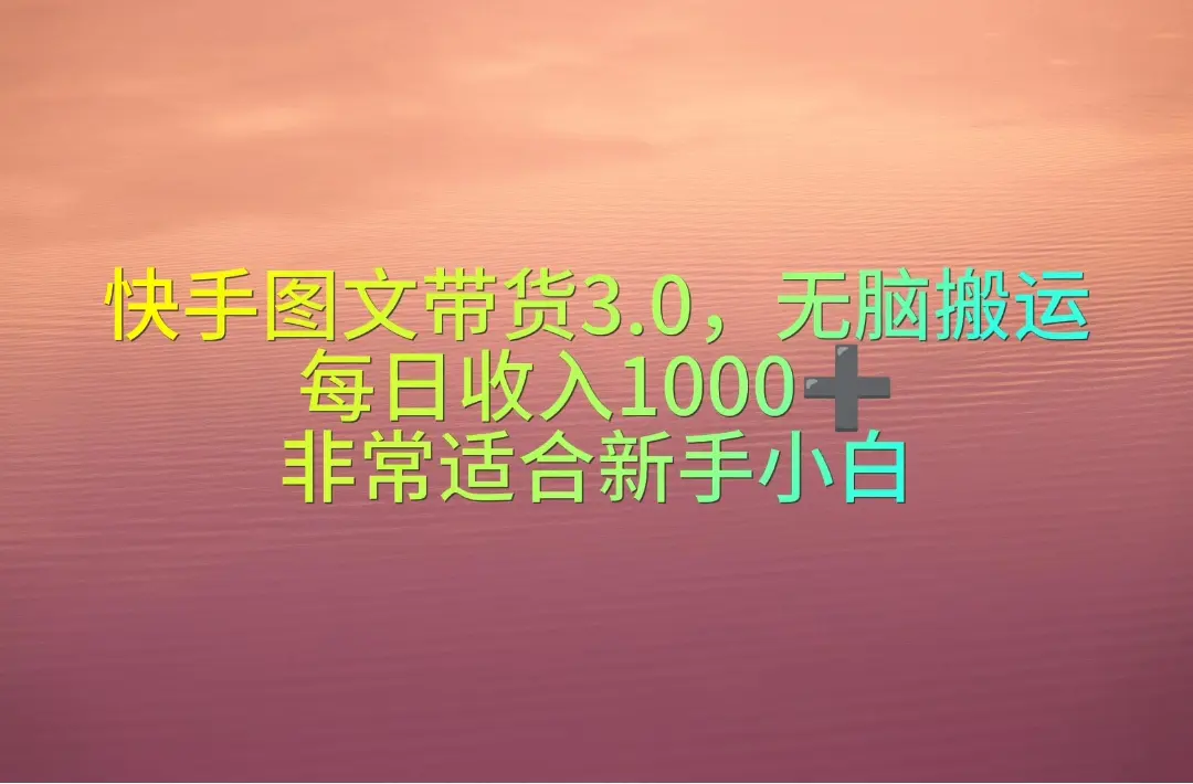 快手图文带货3.0，无脑搬运，每日收入1000＋，非常适合新手小白-爱赚项目网