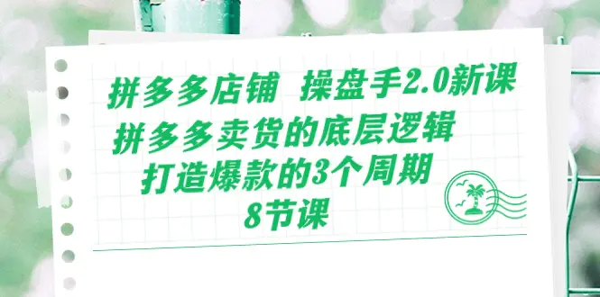 拼多多店铺 操盘手2.0新课，拼多多卖货的底层逻辑，打造爆款的3个周期-8节-爱赚项目网