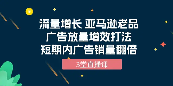 流量增长 亚马逊老品广告放量增效打法，短期内广告销量翻倍（3堂直播课）-爱赚项目网