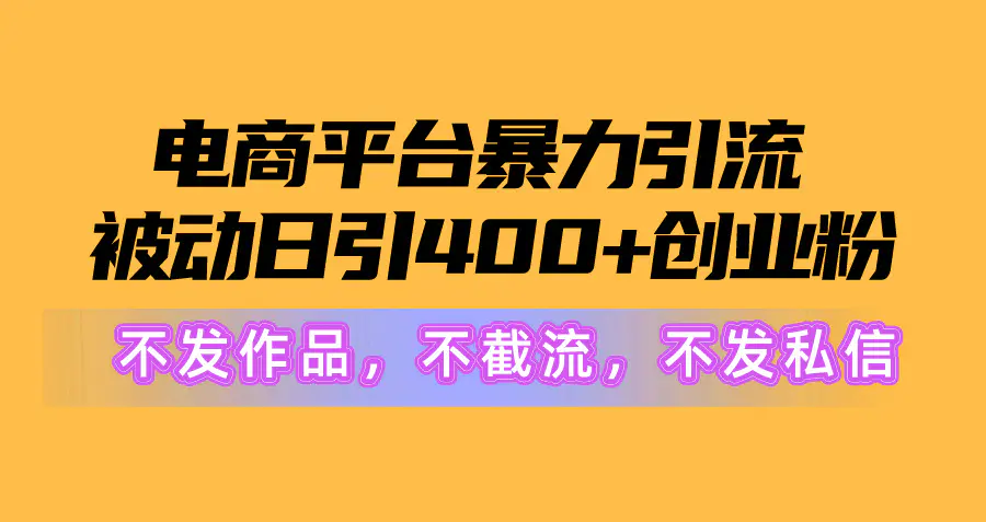 电商平台暴力引流,被动日引400+创业粉不发作品，不截流，不发私信-爱赚项目网